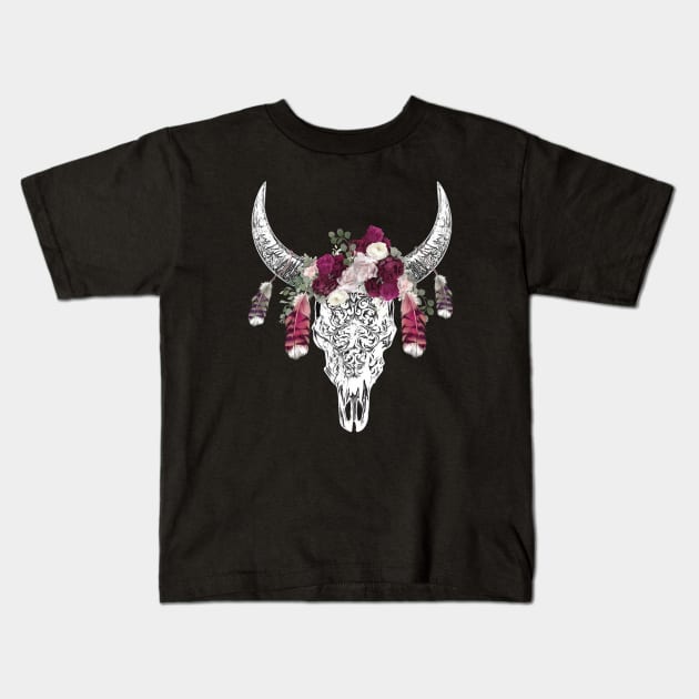 Cow skull floral 5 Kids T-Shirt by Collagedream